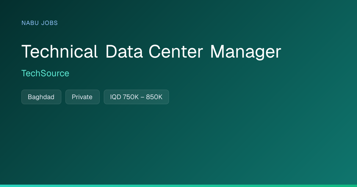 Technical Data Center Manager at TechSource — Nabu Jobs